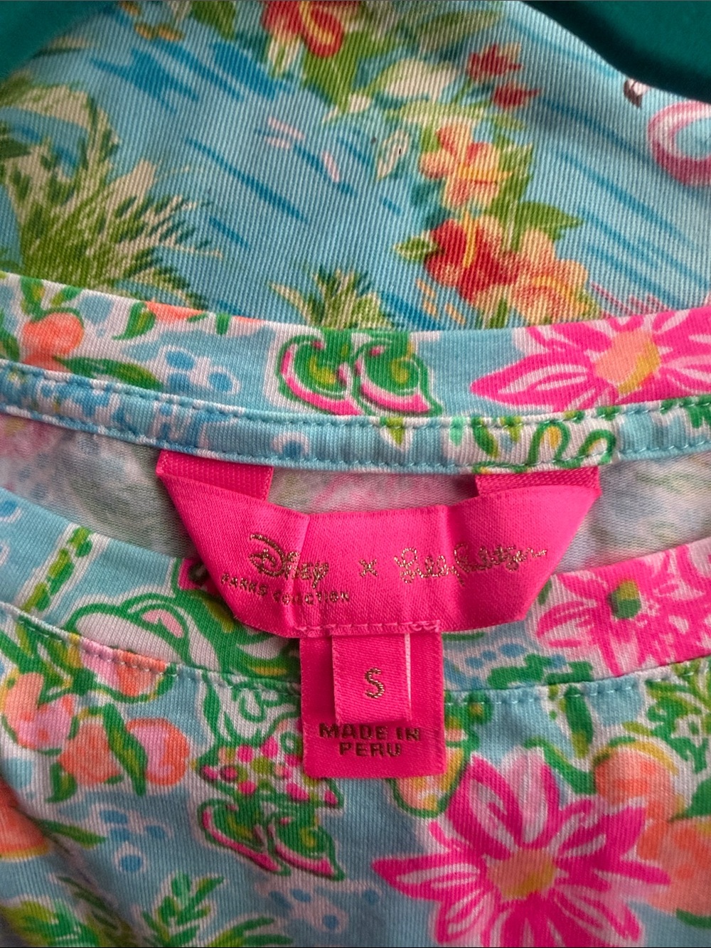 Lilly Pulitzer Aqua Floral Crewneck Top with Pink Accents - Picture 6 of 6
